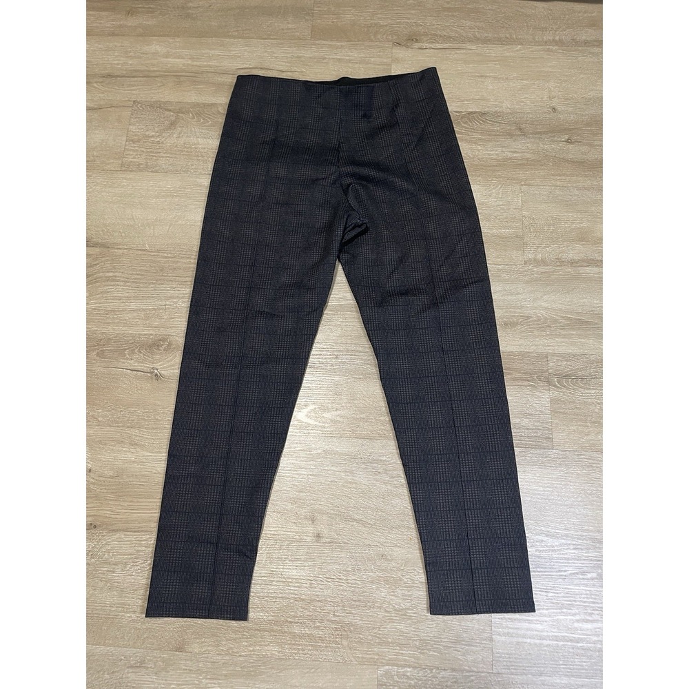 Zara Slim Fit Pants Womens Sz L Dark Plaid Elastic Waist Pull On Trousers
